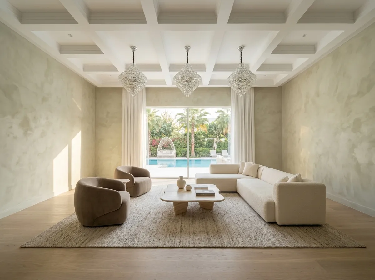 Limewash wall finish in a calm residential living room