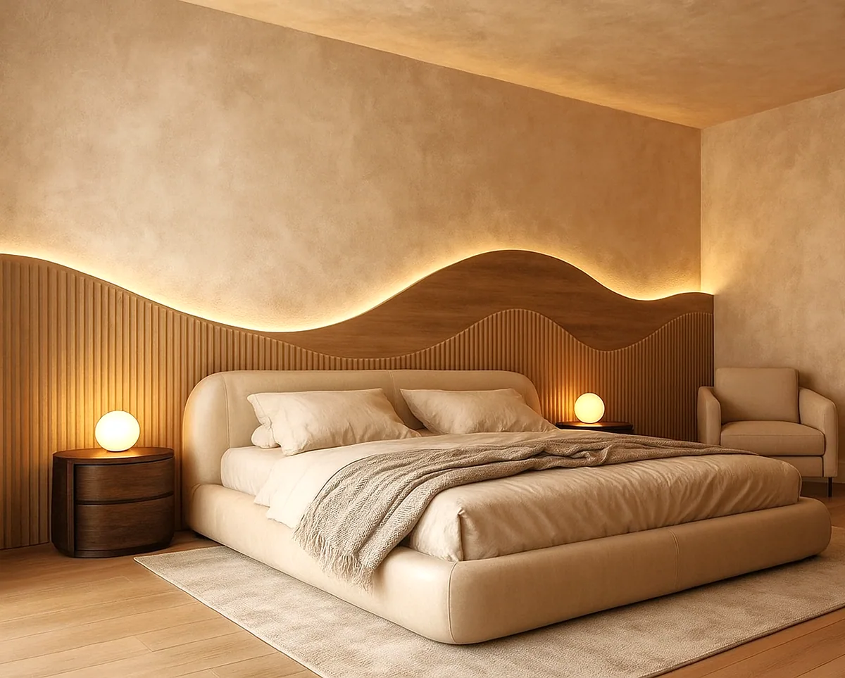 Limewash bedroom wall finish