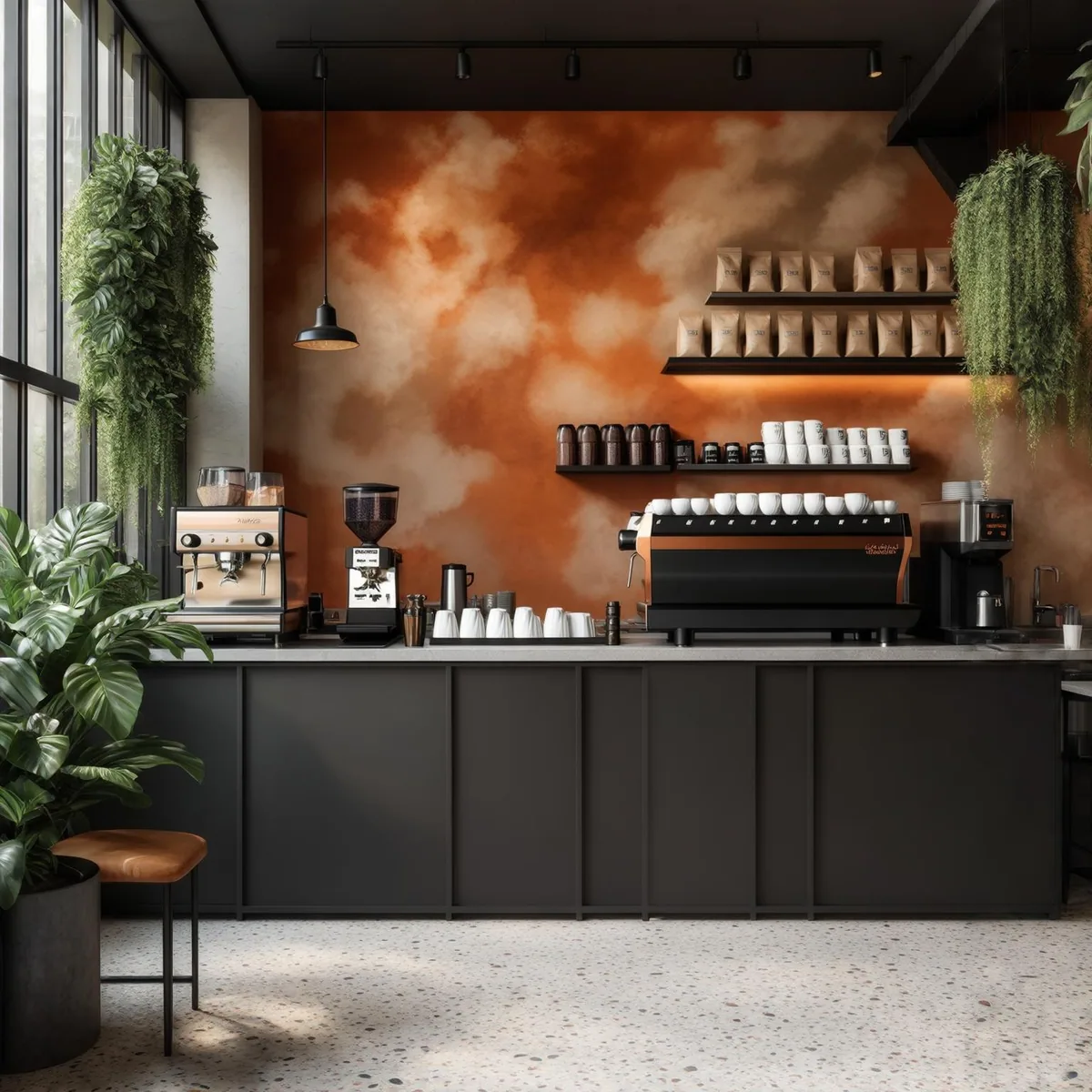 Limewash cafe wall finish