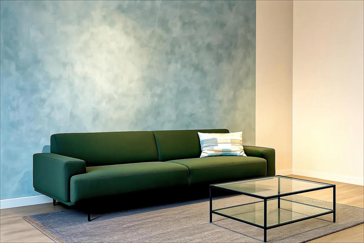 Limewash living room wall in Dubai-style interior