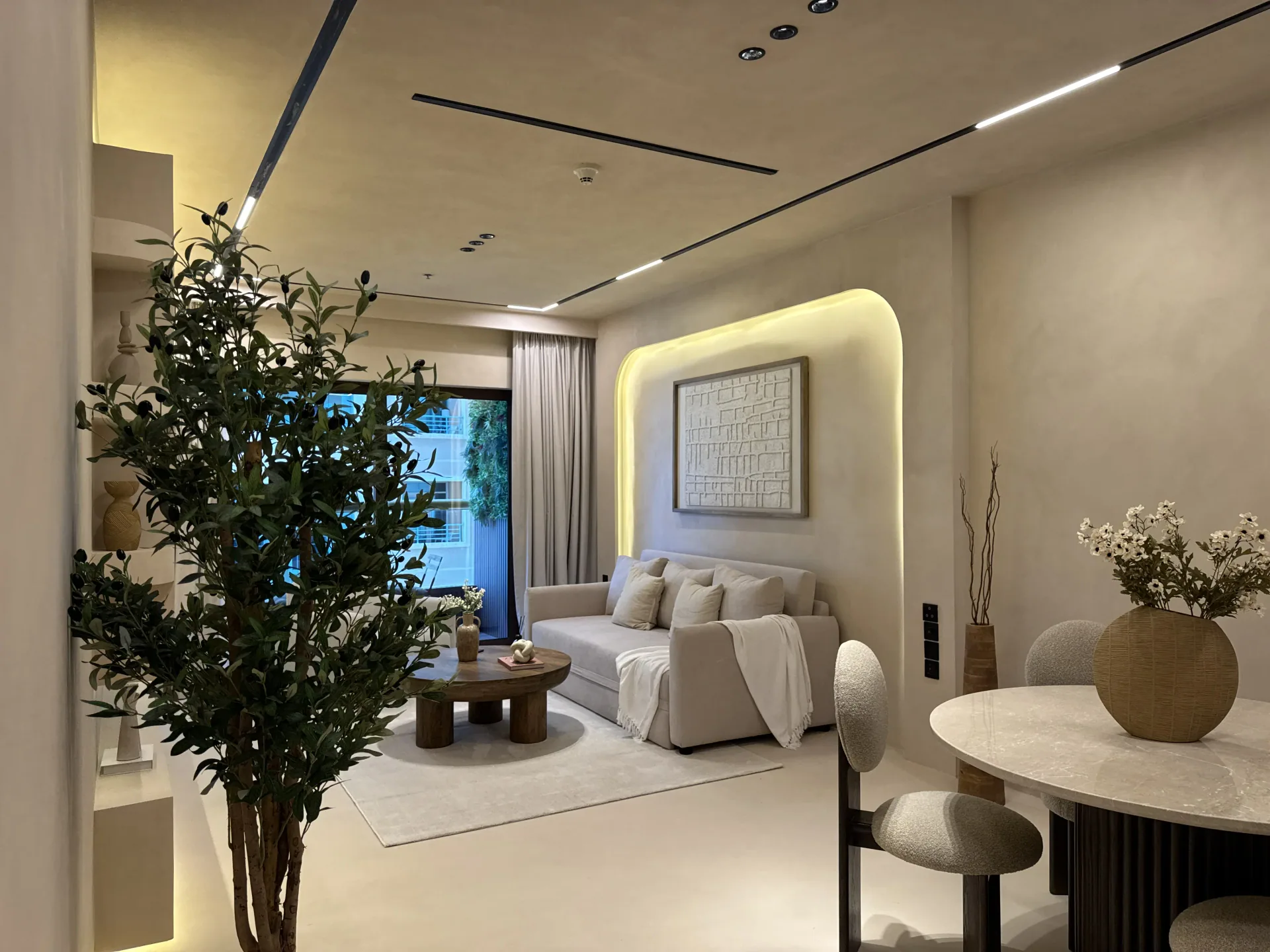 Completed luxury interior with warm decorative wall finish