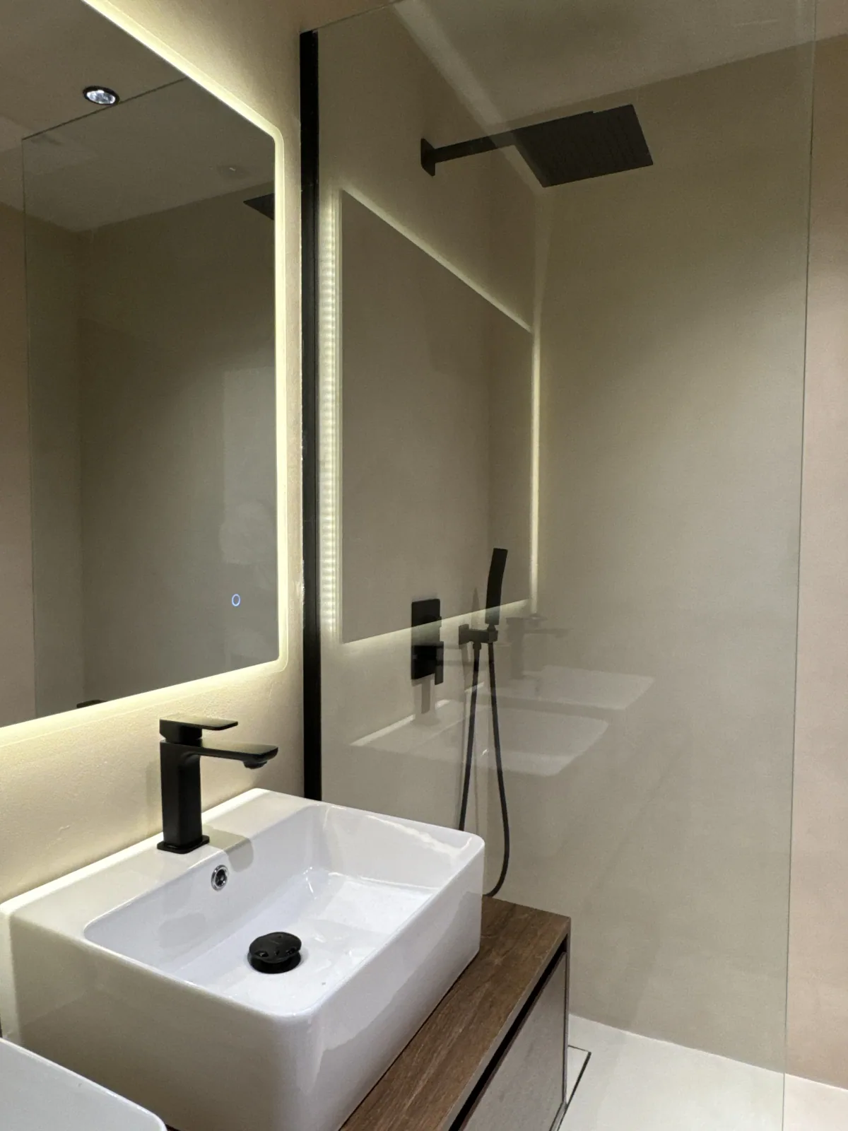Microcement bathroom wall and vanity finish