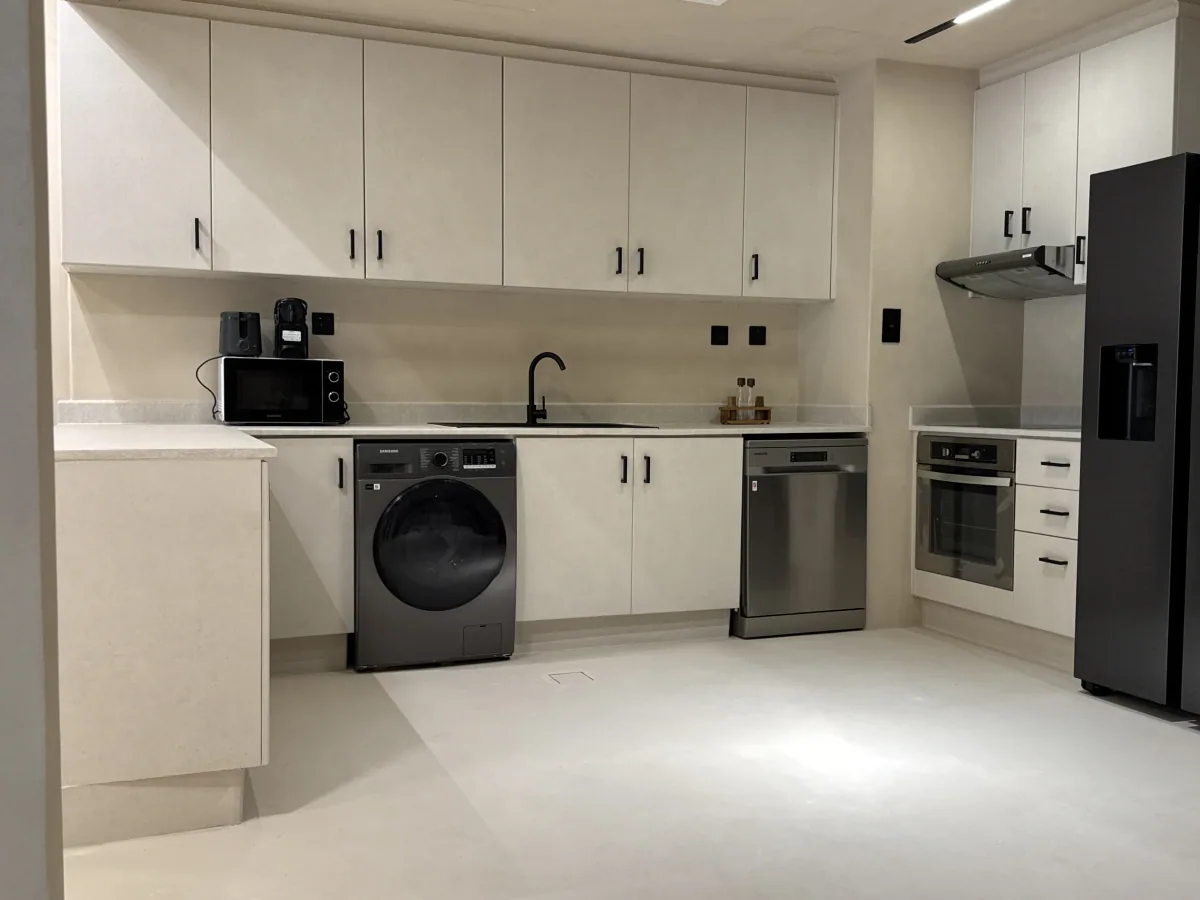 Microcement kitchen floor in a completed residential project